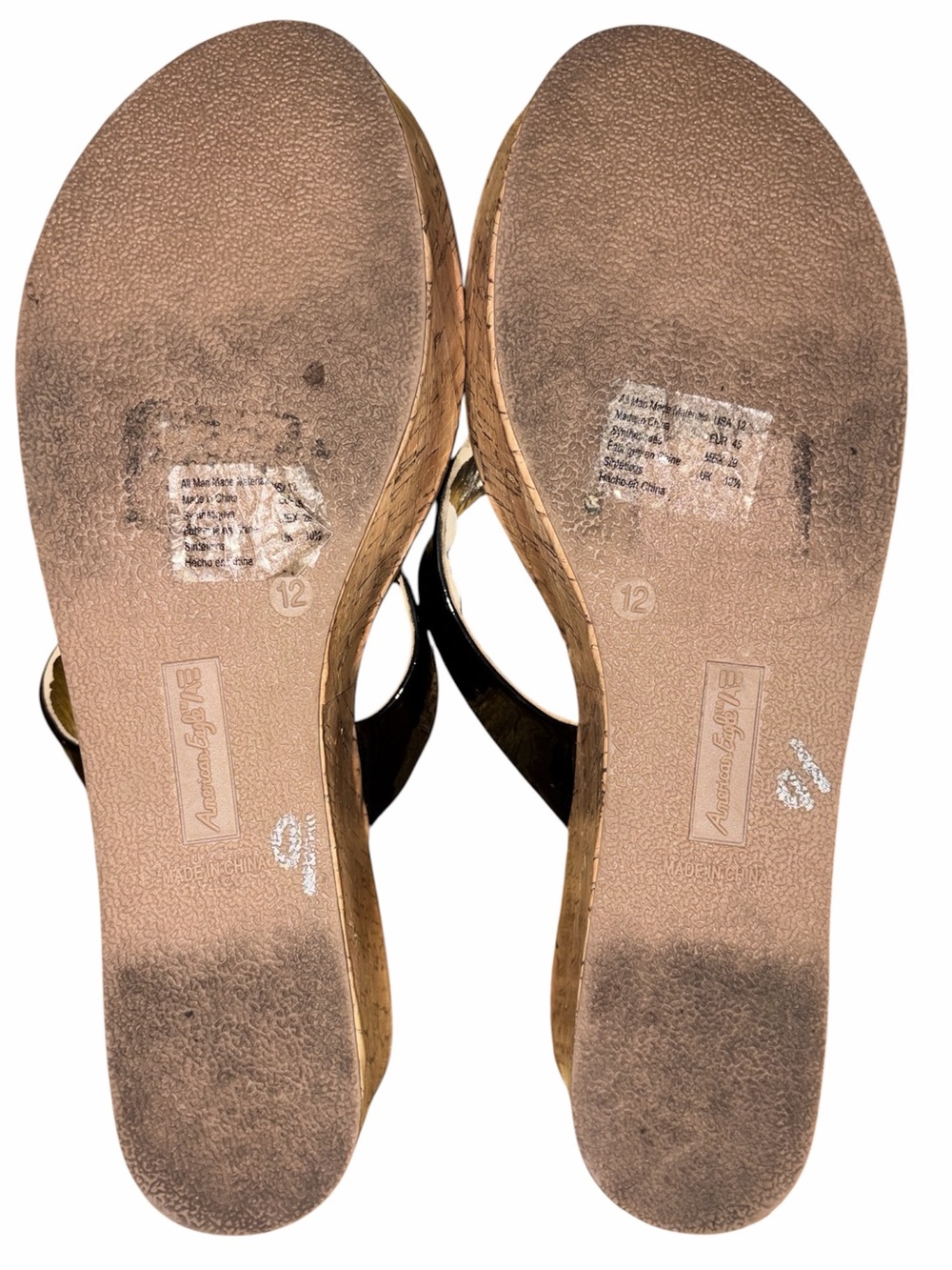 American Eagle Outfitters Black Patent Cork Wedge Flip Sandals 12 - Picture 5 of 6